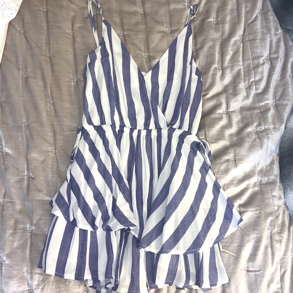 Adjustable striped ruffle romper!